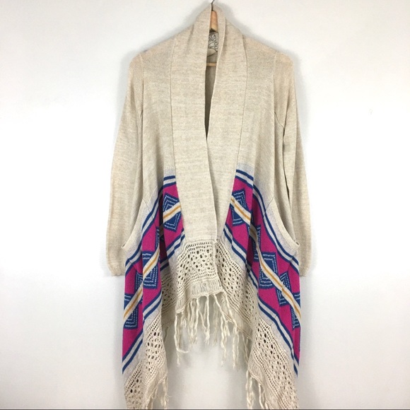 Billabong Sweaters - Billabong Boho Open Front Fringe Cardigan Sweater